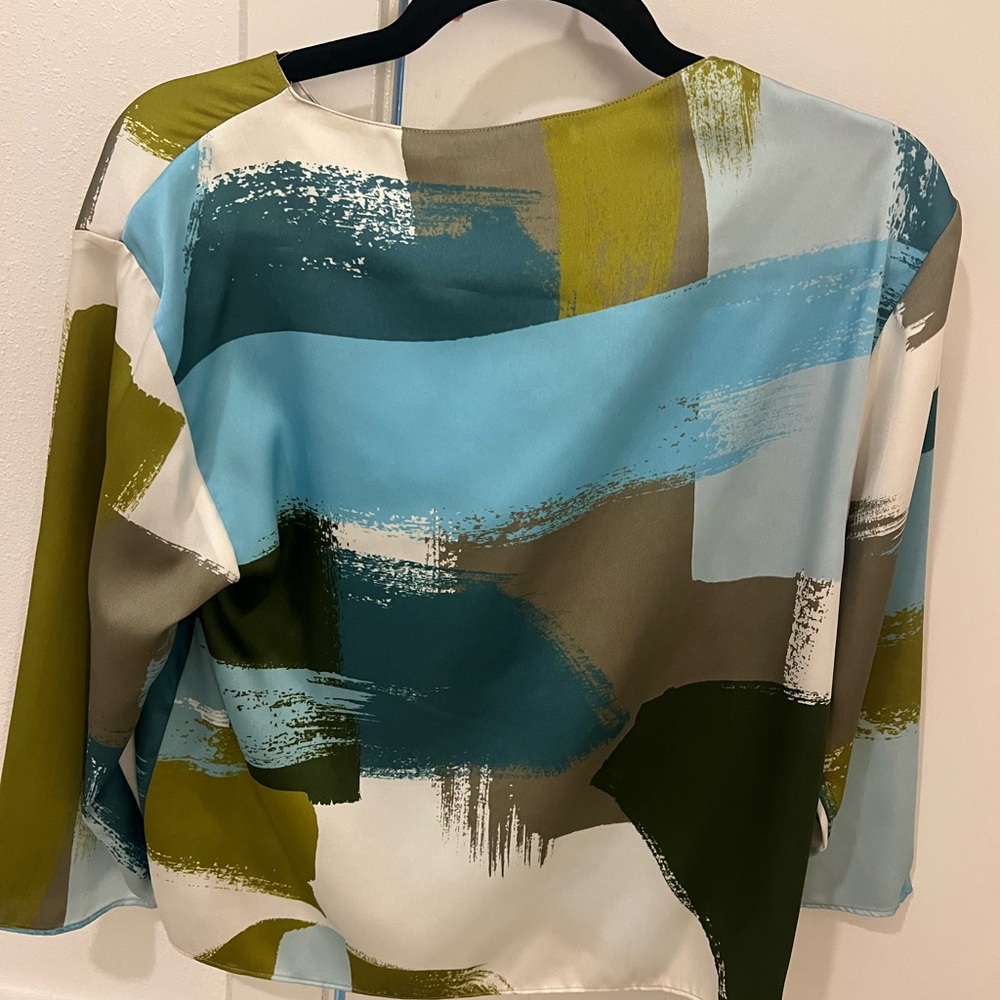 Zara Olive and Cream Abstract Toe Blouse - Picture 3 of 4
